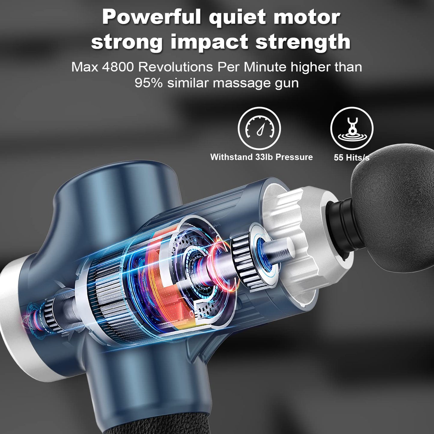 Massage Gun, HOPOSO Deep Tissue Muscle Massager 30 Speeds 4800RPM, Professional Electric Massager with 8 Massage Heads, Large Capacity USB C Charging Massage Gun Sports Massager Gifts for Men Women