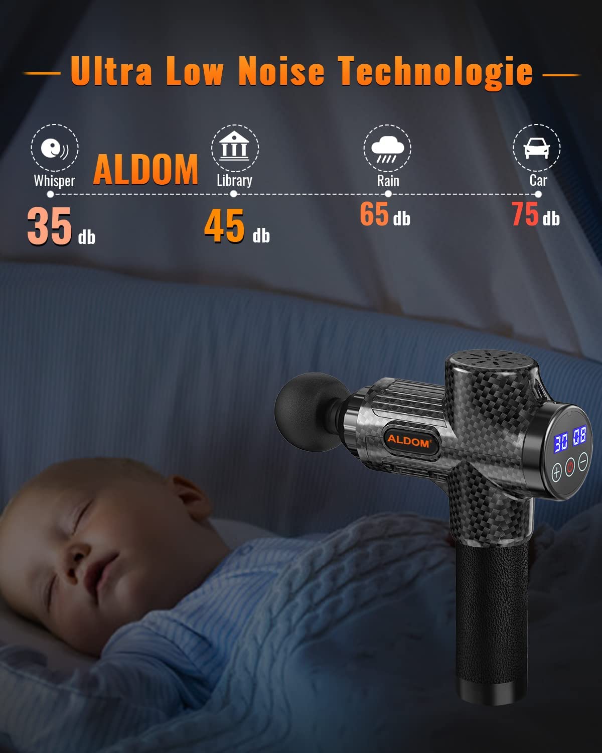 Pistola Massaggio Muscolare, ALDOM Pistola Massaggiante Muscolo Profondo Tessuto 30 Velocità Pistola Massaggiatore a Percussione Dei Tessuti Profondi Portatile Massage Gun per Muscoli con 8 Testine