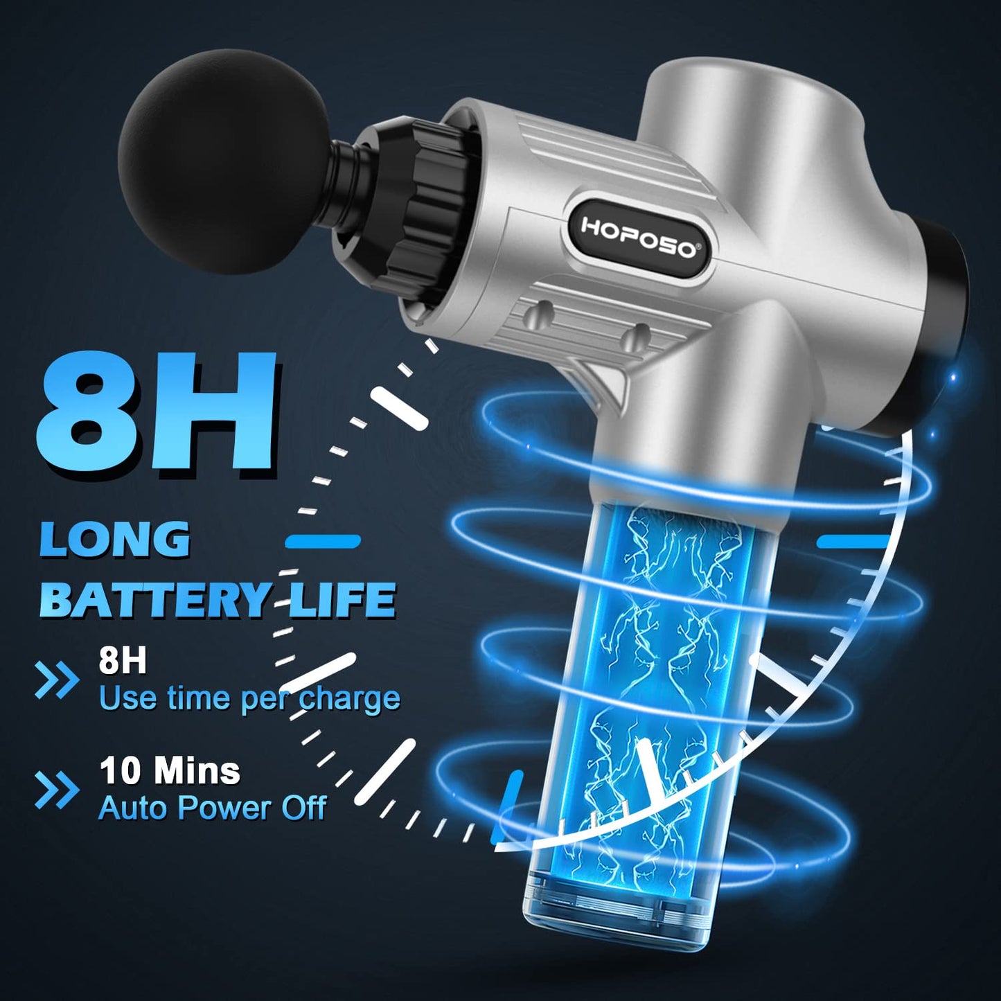 Massage Gun, HOPOSO Deep Tissue Massager Muscle Massage Gun with 4800RPM 30 Speeds, Powerful Percussion Massager Gun with 8 Massage Heads, Pain Relief Recovery, Athlete, Sports, Fitness, Gifts
