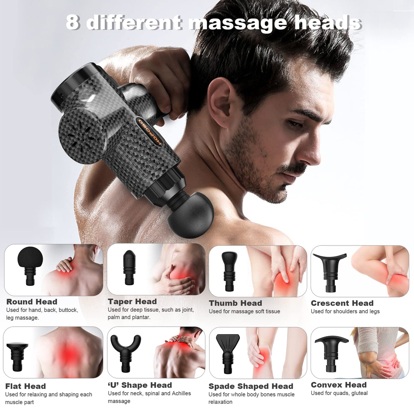 Massage Gun, HOPOSO Massage Gun Deep Tissue Muscle Massager, Professional Handheld Muscle Massage Gun Percussion Muscle Gun for Muscle Recovery with 8 Massage Heads 30 Speed Gifts for Men Women