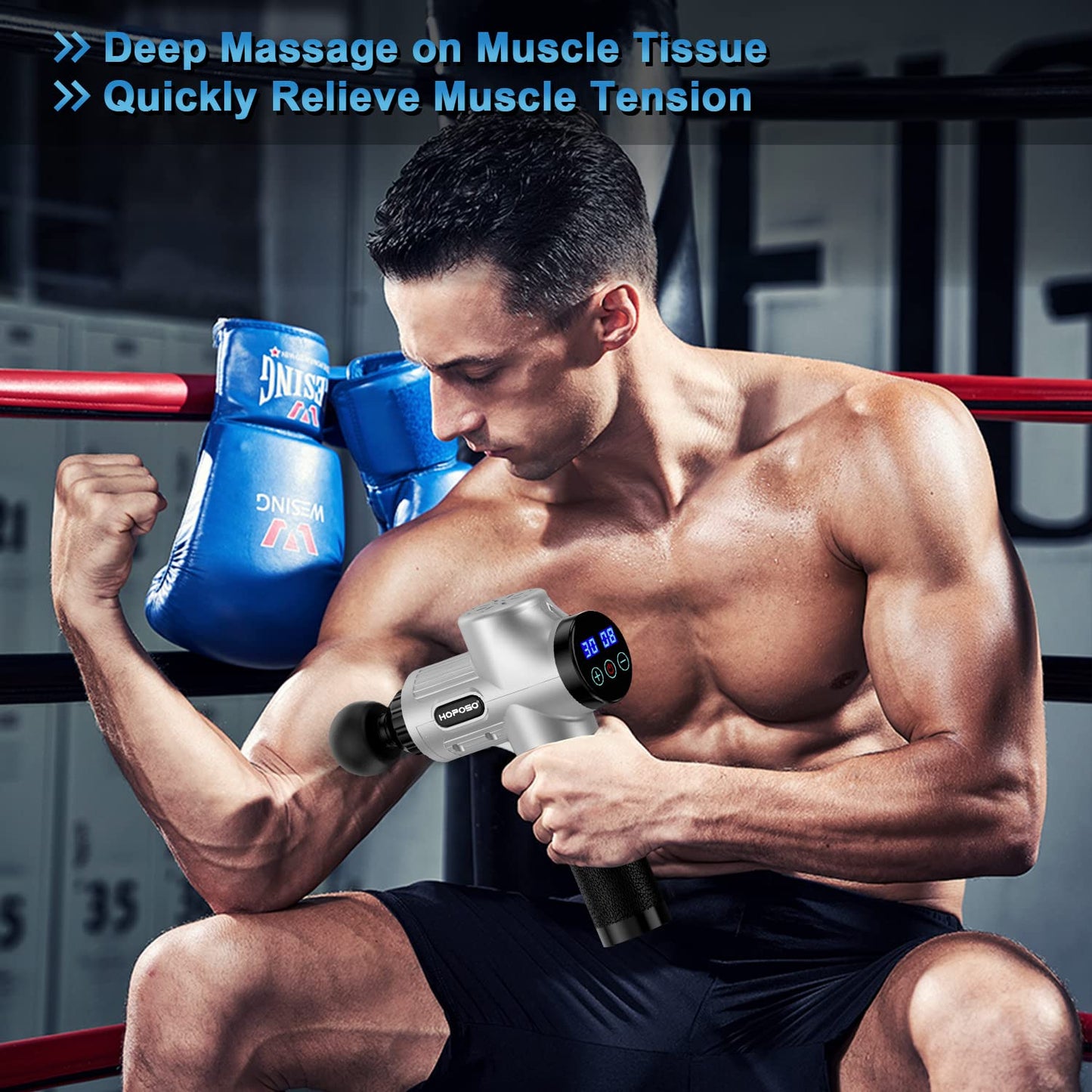 Massage Gun, HOPOSO Deep Tissue Massager Muscle Massage Gun with 4800RPM 30 Speeds, Powerful Percussion Massager Gun with 8 Massage Heads, Pain Relief Recovery, Athlete, Sports, Fitness, Gifts